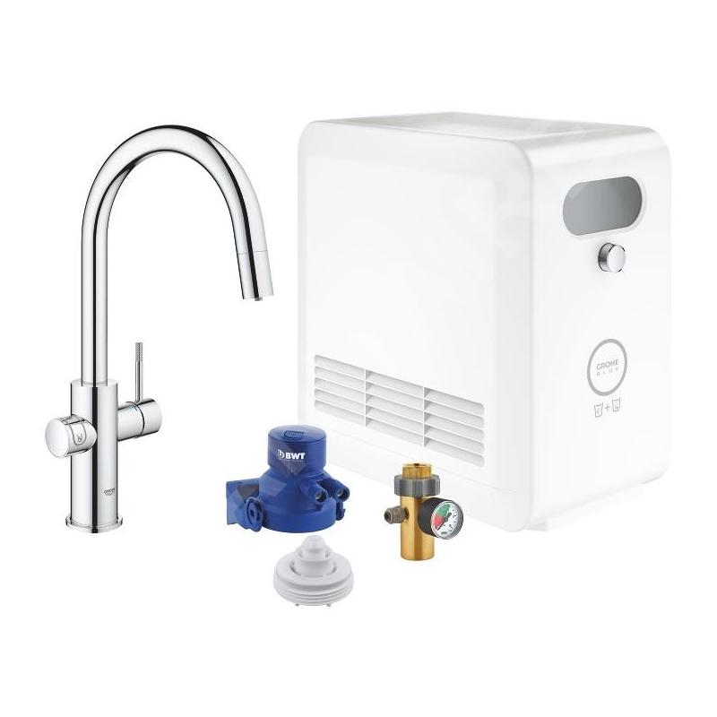 Grohe Blue Professional - Mitigeur d’évier avec unité réfrigérante et filtration, douchette extractible, chrome 31325002