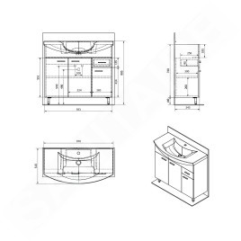 Aqualine Zoja - Meuble lavabo 933x740x345 mm, blanc 51094A