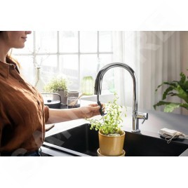 Hansgrohe Aqittura M91 - Mitigeur d'évier avec bec extractible et filtration, sBox, chrome 76826000