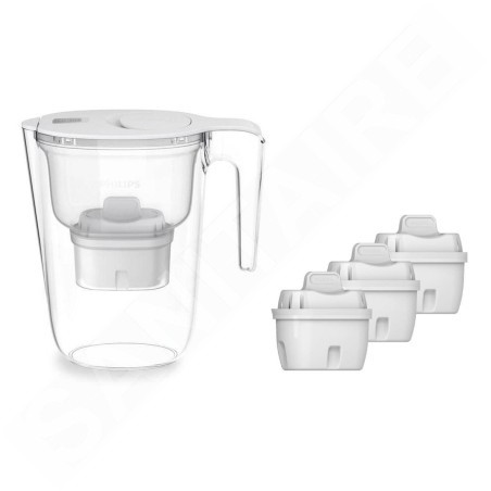 Philips Carafes filtrantes - Carafe filtrante Micro X-Clean Softening+, capacité de 2.6 l, avec minuterie, 3 filtres, blanc