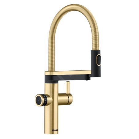 Blanco EVOL-S Pro - Mitigeur d'évier avec bras flexible, douchette et fonction de filtration, doré/noir 527430