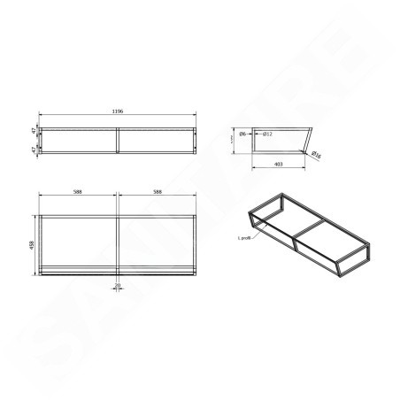 Sapho Ska - Support pour lavabo, 1200 mm, noir mat SKA204