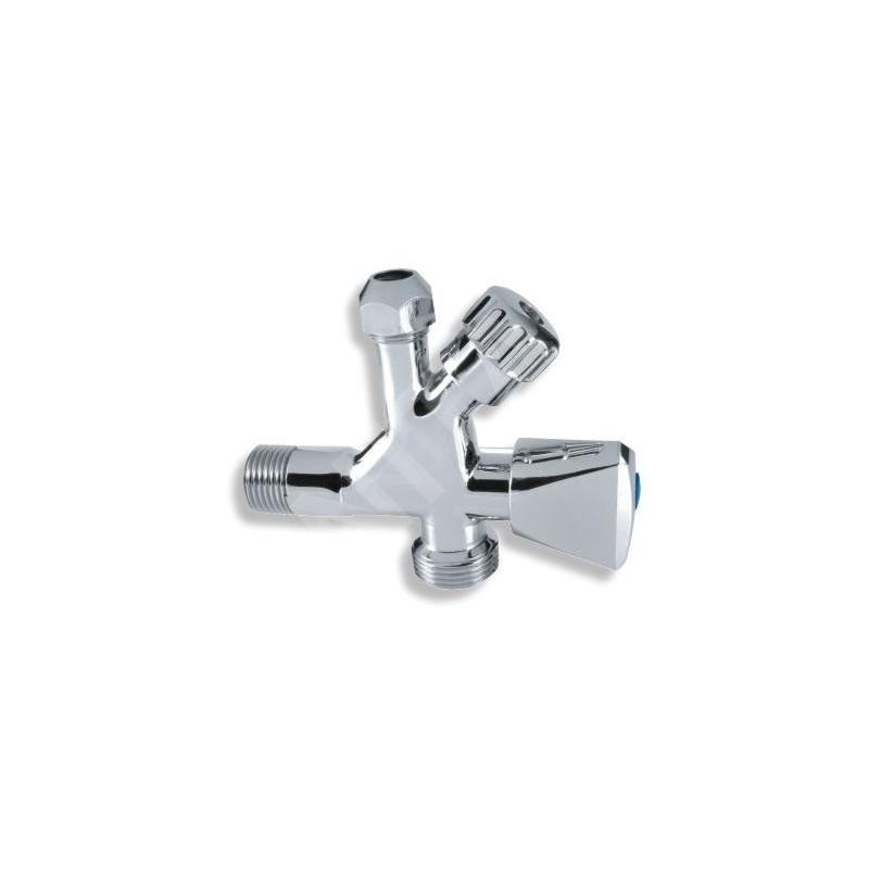 Novaservis Robinets d’angle - Cornet combiné avec valve pour machine à laver 3/8" x 1/2" x 3/4", chromé CF5104