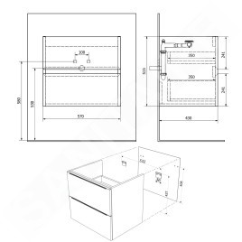 Sapho Filena - Meuble pour lavabo, 570x515x430 mm, 2 tiroirs, chêne FID1260D