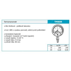 Novaservis Matériel de plomberie - Thermomanomètre 1/2" radial, 0-6 bar TM80R