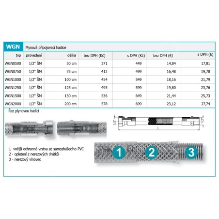Novaservis Matériel de plomberie - Tuyau de raccordement au gaz 1/2" ŠM-1 m WGN1000