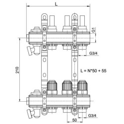 Novaservis Matériel de plomberie - Collecteur avec vannes thermostatiques, rég. avec vannes de débit mécaniques, 12 circuits