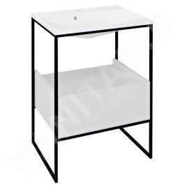 Sapho Ska - Console pour lavabo 595x850x455 mm, 1 tiroir, noir mat/blanc SKA601