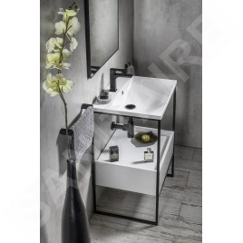 Sapho Ska - Console pour lavabo 595x850x455 mm, 1 tiroir, noir mat/blanc SKA601