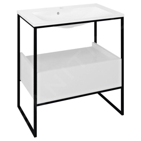 Sapho Ska - Console pour lavabo 745x850x455 mm, 1 tiroir, noir mat/blanc SKA602