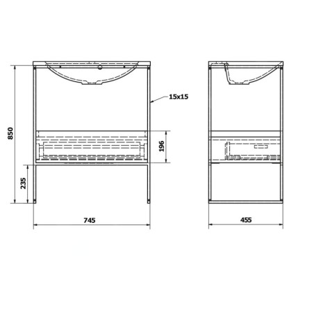 Sapho Ska - Console pour lavabo 745x850x455 mm, 1 tiroir, noir mat/blanc SKA602