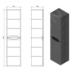 Sapho Wave - Armoire 350x1400x300 mm, 2 portes, blanc/chêne argenté WA245-3011