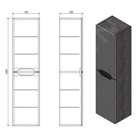 Sapho Wave - Armoire 350x1400x300 mm, 2 portes, blanc/mali wenge WA245-3021
