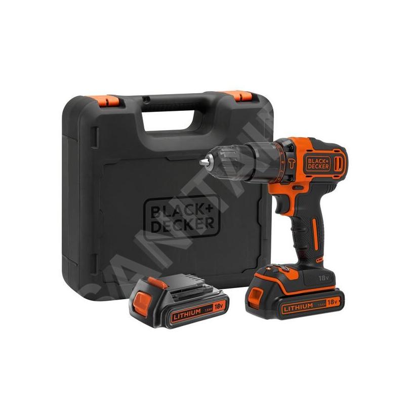 BLACK+DECKER Outillage - Perceuse à percussion sans fil 18 V, 2 batteries 1,5 Ah BDCHD18KB-QW