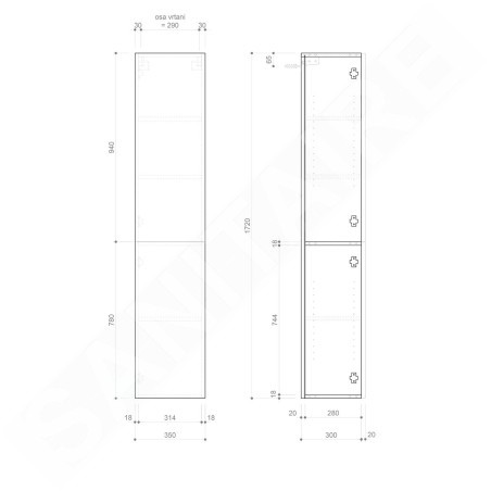 Sapho Espace - Armoire 350x1720x320 mm, 2 portes, pin rustique ESC230-1616