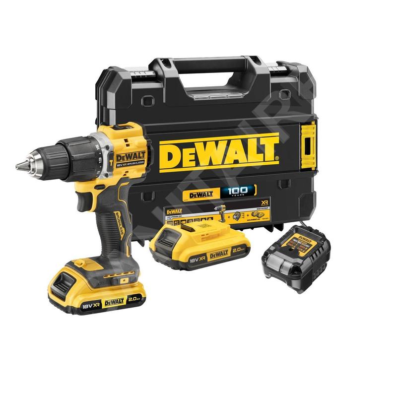 DeWALT Outillage - Perceuse-visseuse à percussion sans fil 18V, 2 batterie 2.0 Ah XR, chargeur DCD100YD2T