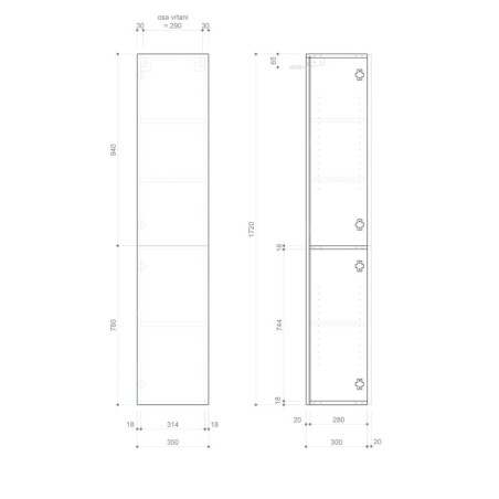 Sapho Espace - Armoire, 350x1720x320 mm, 2 portes, blanc brillant ESC230-3030