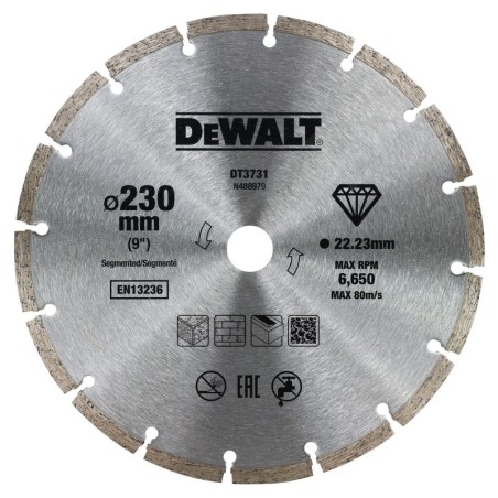 DeWALT Accessoires - Lame de scie diamantée segmentée 230 x 22,2 mm pour cloisons sèches DT3731