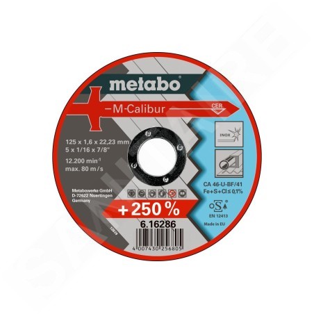 Metabo Accessoires - Meule de tronçonnage pour acier inoxydable M-Calibur Super 125 x 1,6 x 22, 23 mm 616286000