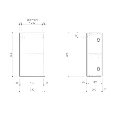 Sapho Espace - Meuble 350x600x220 mm, 1 porte gauche/droite, blanc mat ESC430-3131