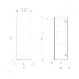 Sapho Espace - Armoire 350x940x320 mm, 1 porte gauche/droite, blanc mat ESC530-3131
