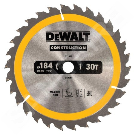 DeWALT Accessoires - Lame de scie circulaire 184 x 16 mm, 30 dents DT1940