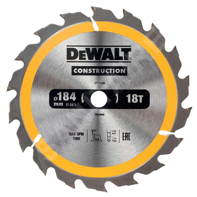 DeWALT Accessoires - Lame de scie circulaire 184 x 16 mm, 18 dents DT1938