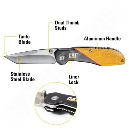 Caterpillar Outils - Couteau de poche pliant avec lame de type Tanto CT980047