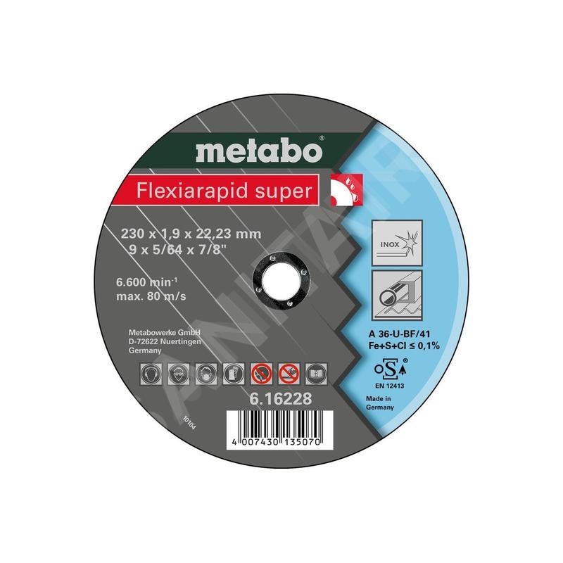 Metabo Accessoires - Meule de tronçonnage pour acier inoxydable Flexarapid Super 230 x 1,9 x 22,23 mm 616228000