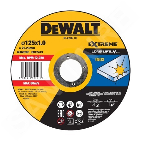 DeWALT Accessoires - Disque à tronçonner 125 × 22,2 × 1,0 mm DT43902