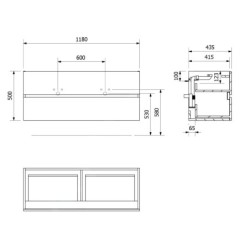 Sapho Odetta - Meuble-vasque, 1180x500x435 mm, blanc brillant DT120-3030