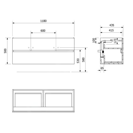 Sapho Odetta - Meuble-vasque, 1180x500x435 mm, blanc brillant DT120-3030