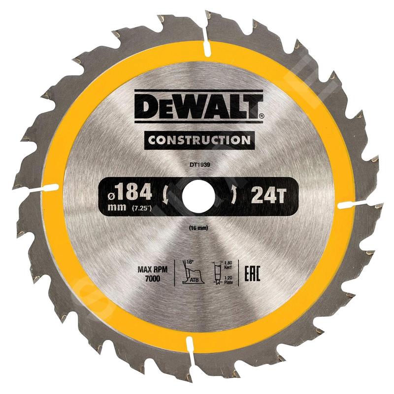 DeWALT Accessoires - Lame de scie circulaire 184 x 16 mm, 24 dents DT1939