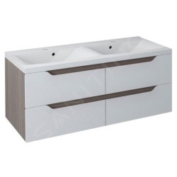 Sapho Wave - Meuble double-lavabo 1200x500x480 mm, blanc/mali wenge WA120-3021