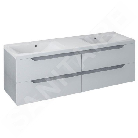 Sapho Wave - Meuble double-lavabo 1500x500x480 mm, blanc/chêne argenté WA150-3011
