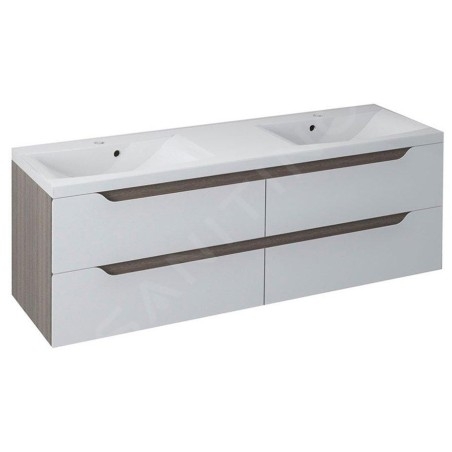 Sapho Wave - Meuble double-lavabo 1500x500x480 mm, blanc/mali wenge WA150-3021