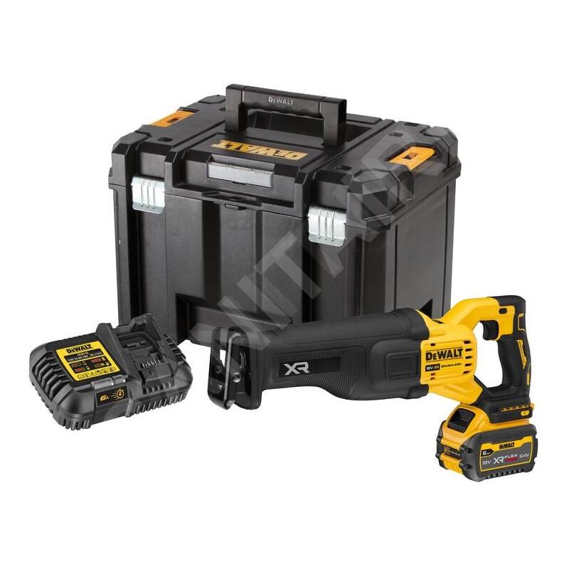 DeWALT Outillage - Scie sabre compacte AKU 18V, 1x batterie FLEXVOLT 6.0 Ah, chargeur DCS386T1 DeWALT Outillage - Scie sabre compacte AKU 18V, 1x batterie FLEXVOLT 6.0 Ah, chargeur DCS386T1