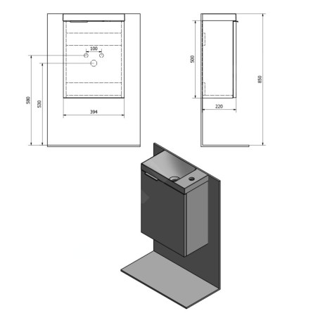 Sapho Latus - Meuble-vasque 394x500x220 mm, 1 porte, chêne Mocca LT110-1212