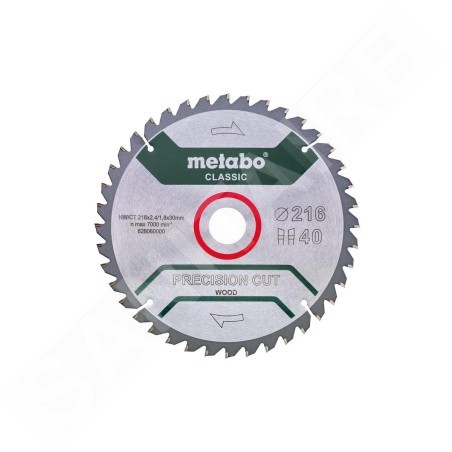 Metabo Accessoires - Lame de scie circulaire Precision Cut Wood - Classic, 216 x 30 mm Z40 628060000