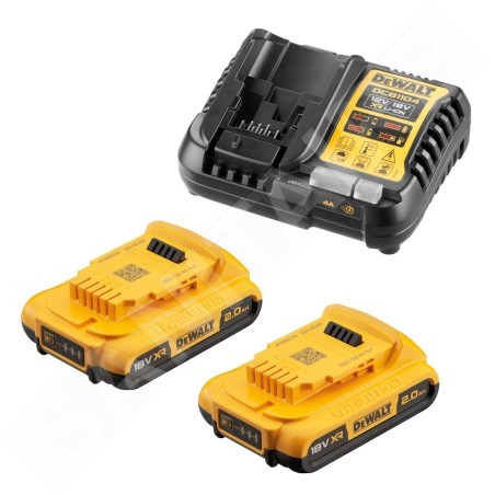 DeWALT Accessoires - Set de chargeur 4A et 2 accumulateurs XR 18 Li-Ion 2,0 Ah DCB1104D2