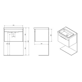 Sapho Ella - Meuble lavabo 465x390x385 mm, 1 tiroir, blanc EL050-3030