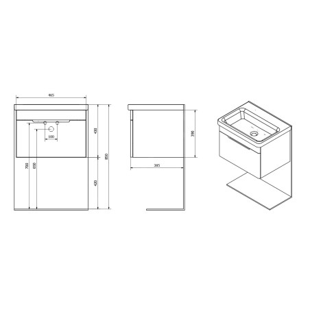 Sapho Ella - Meuble lavabo 465x390x385 mm, 1 tiroir, blanc EL050-3030