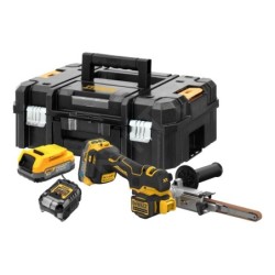 DeWALT Outillage - Lime à bande sans fil 18V, 2 batteries 1.7 Ah POWERSTACK, chargeur DCM200E2T