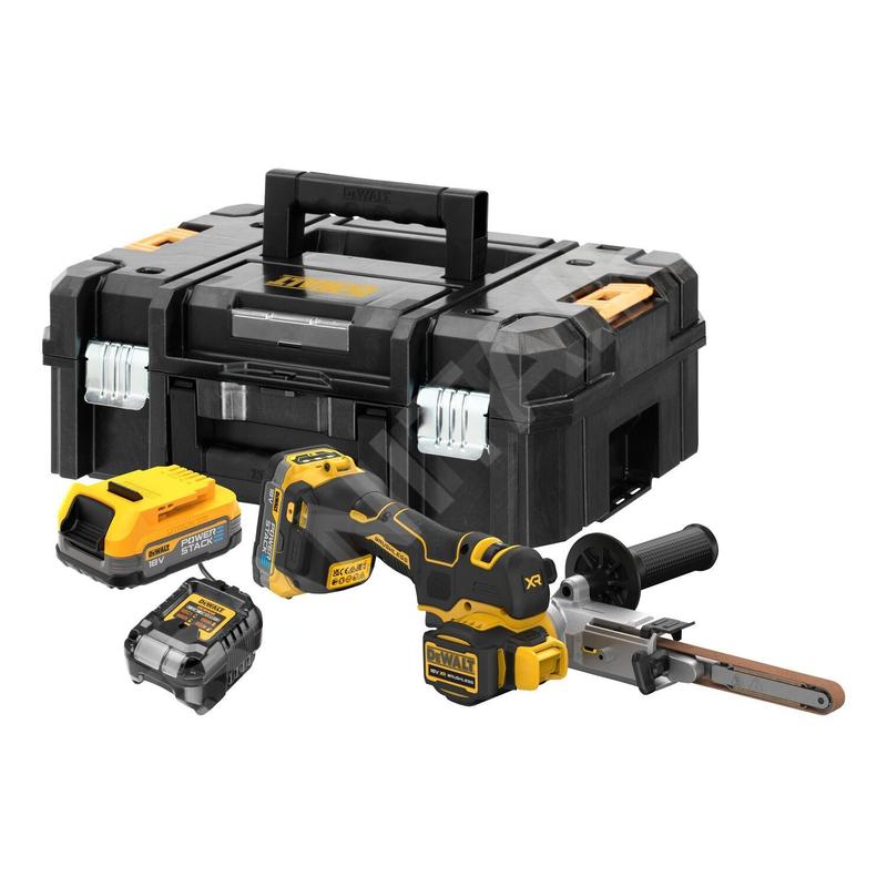 DeWALT Outillage - Lime à bande sans fil 18V, 2 batteries 1.7 Ah POWERSTACK, chargeur DCM200E2T