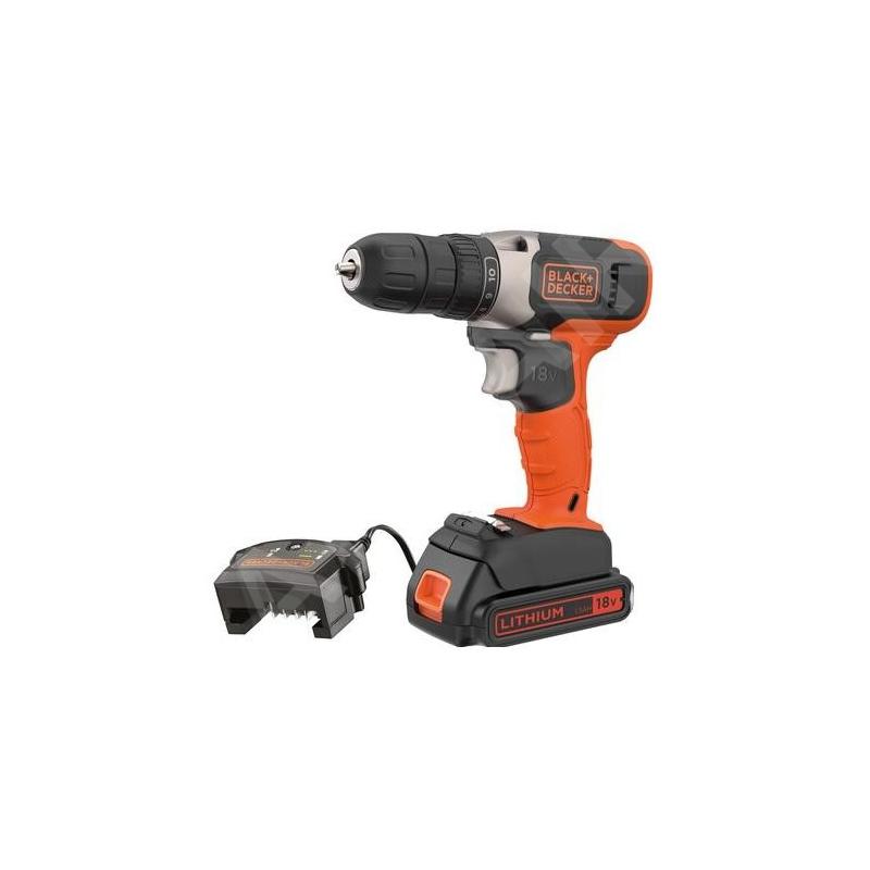 BLACK+DECKER Outillage - Perceuse-visseuse sans fil 18 V, 1 batterie 1,5 Ah, chargeur BCD001C1-QW