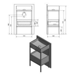 Sapho Skara - Meuble lavabo 470x715x360 mm, 1 tiroir, chêne Collingwood/noir mat CG001-1919
