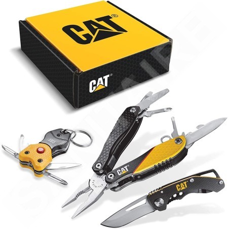 Caterpillar Outils - Coffret cadeau 3 pièces, couteau, outil multifonction et porte-clés CT240192