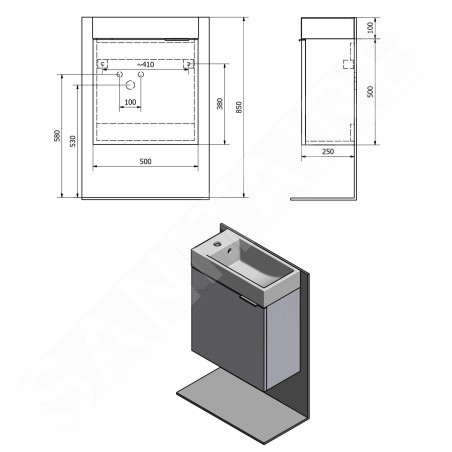 Sapho Latus - Meuble lavabo 495x500x250 mm, chêne Mocca LT410-1212