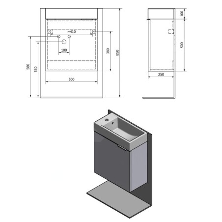 Sapho Latus - Meuble lavabo 495x500x250 mm, chêne argenté LT410-1111