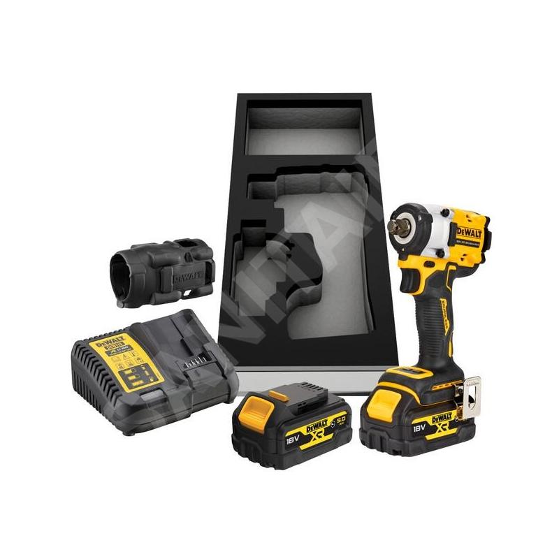 DeWALT Outillage - Clé à chocs AKU 18V, 2x batterie 5,0 Ah XR, housse en caoutchouc, chargeur DCF921P2G